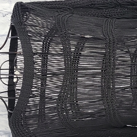 CHICO'S Black Open Weave Crochet 90's Blouse Large - Picture 2 of 7